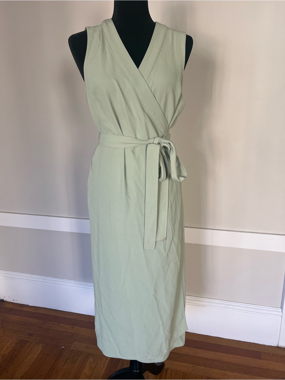 Everlane Japanese GoWeave Wrap Dress Sleeveless Midi Light Sage Mint Green Sz 10